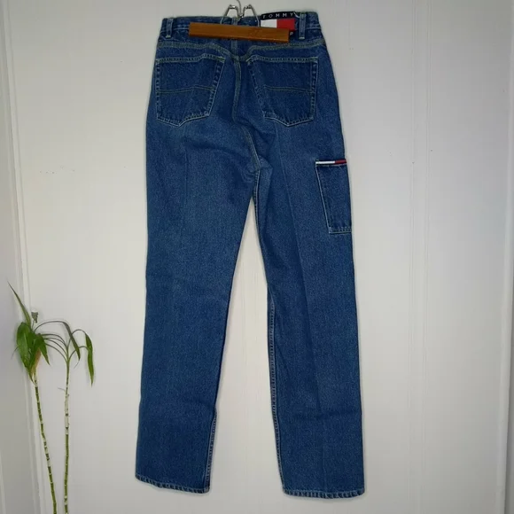 Tommy Hilfiger Blue Jeans Womens Size 9 Cargo Straight Leg Knee Patches - Picture 14 of 14